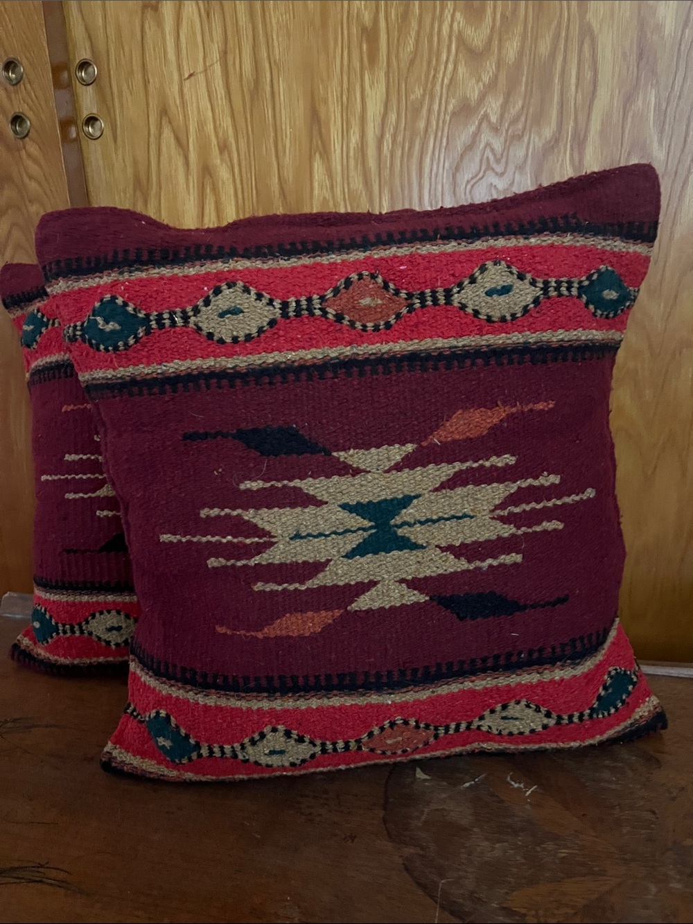 Handwoven Southwestern Accent Pillow - Burgundy